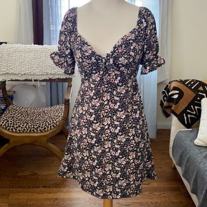 Black floral midi dress